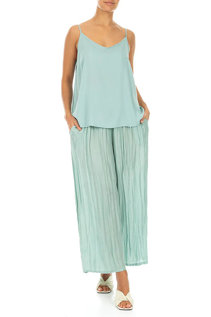 Trägertop aus mintfarbener Seide und Bambus