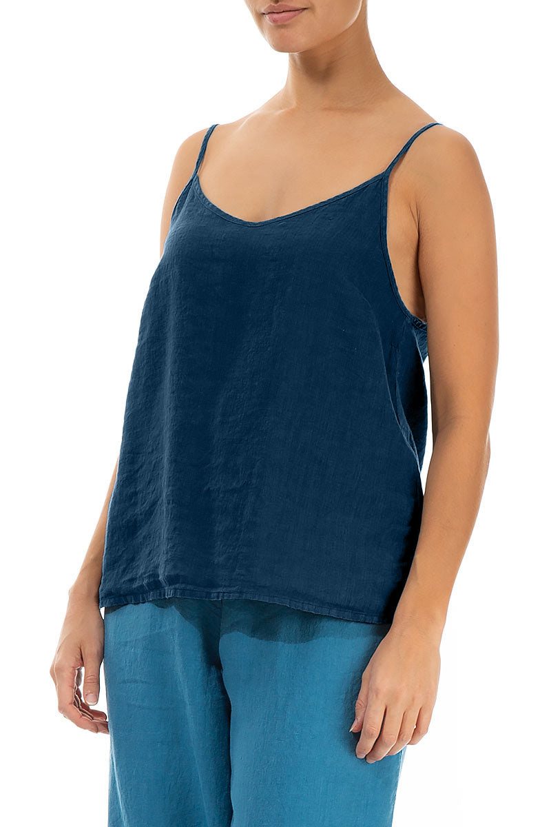 Strappy Navy Linen Camisole Top 3