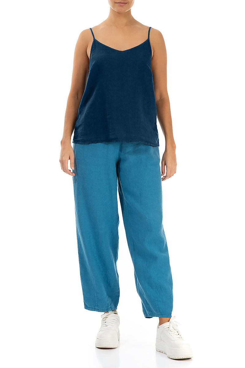 Strappy Navy Linen Camisole Top 4