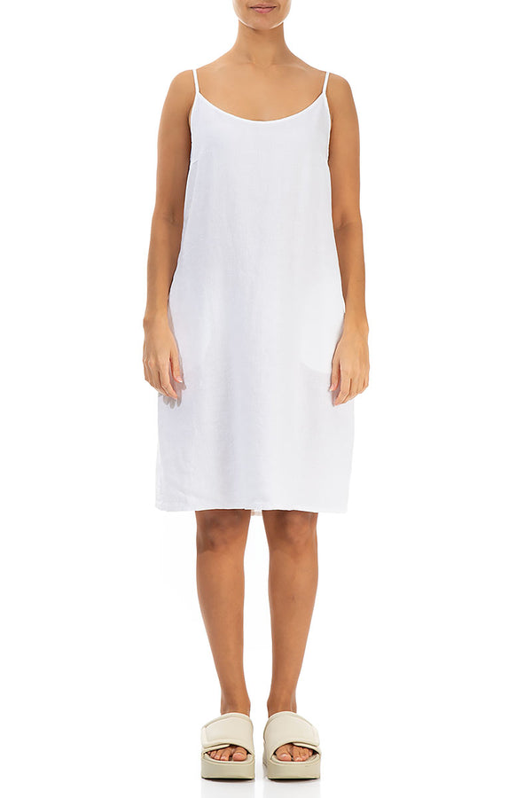 Strappy Pure White Linen Dress 1