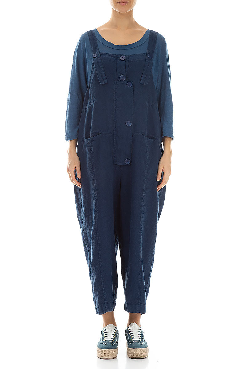 Strappy Royal Blue Linen Jumpsuit 1