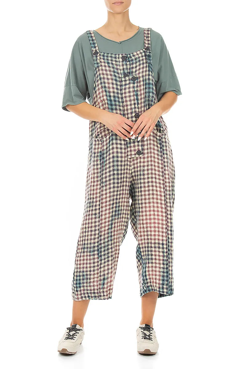Strappy Vintage Check Linen Jumpsuit