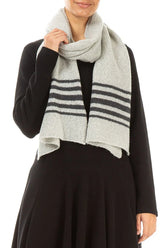 Striped Light Grey Soft Wool Scarf 3