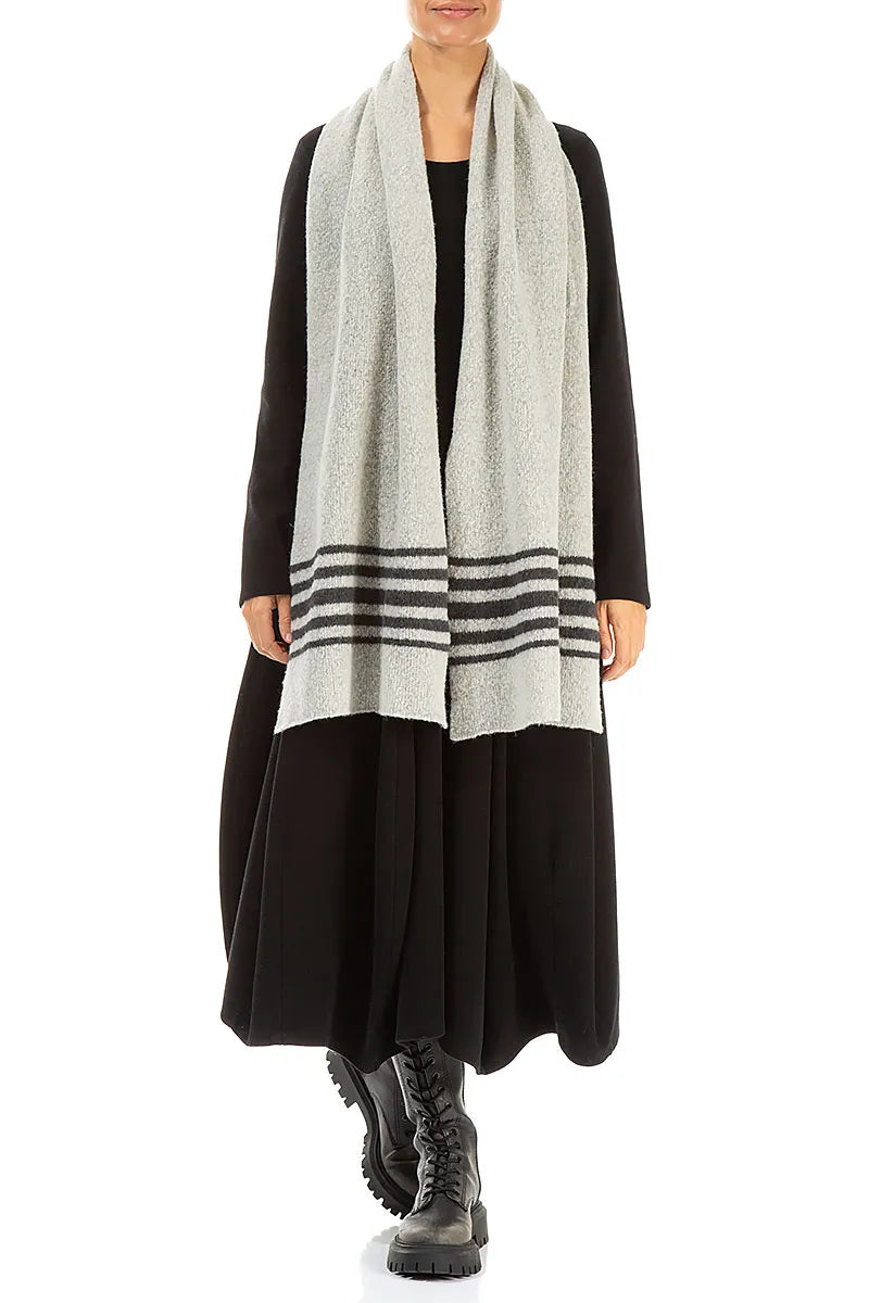 Striped Light Grey Soft Wool Scarf 2