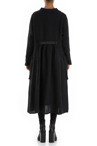 Long Buttonline Black Mélange Linen Jacket 2