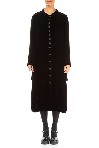 Veste longue élégante en velours de soie noir