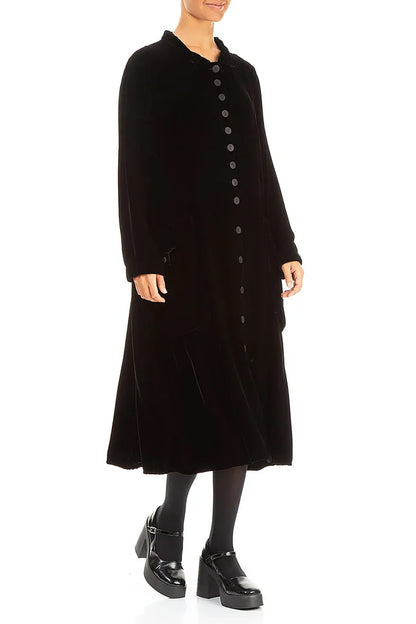 Veste longue élégante en velours de soie noir