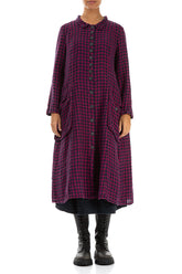 Long Buttonline Magenta Check Linen Jacket 1