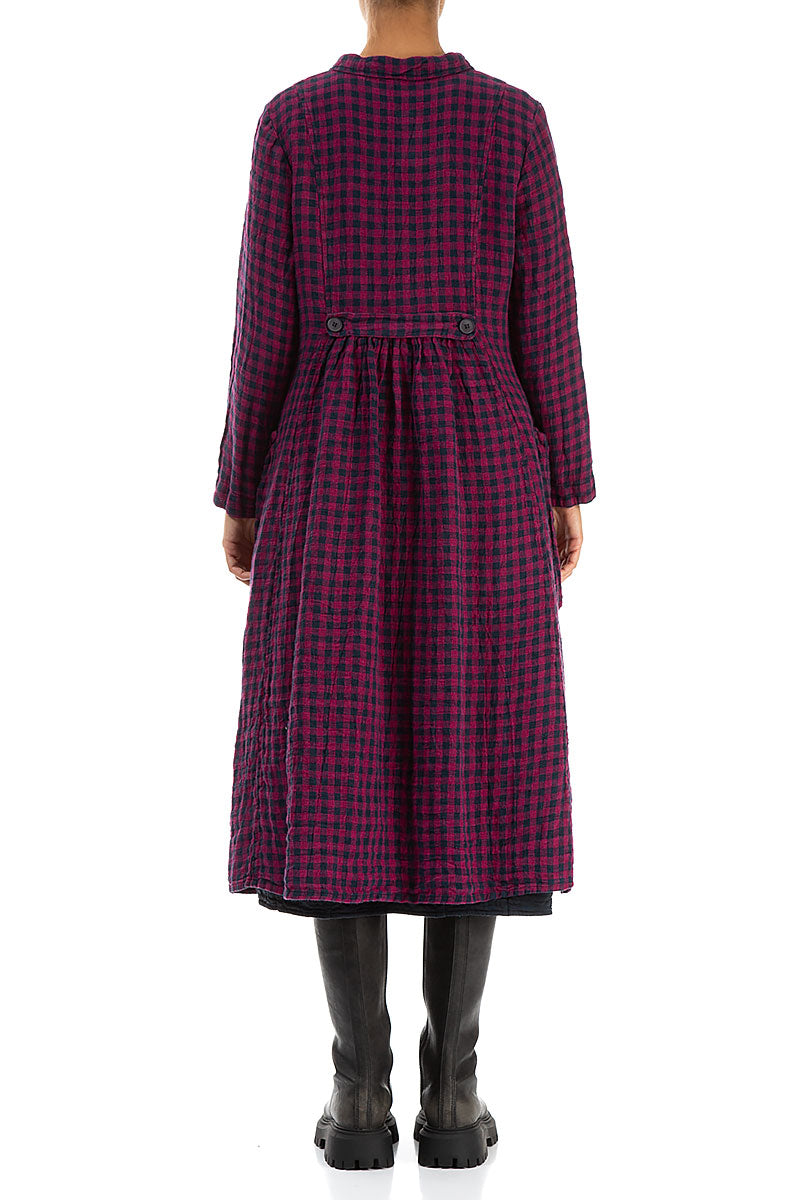 Long Buttonline Magenta Check Linen Jacket 2