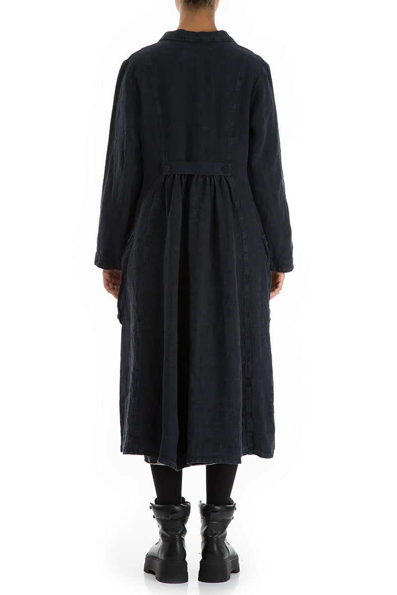 Stylish Long Peacock Blue Patterned Linen Jacket 2