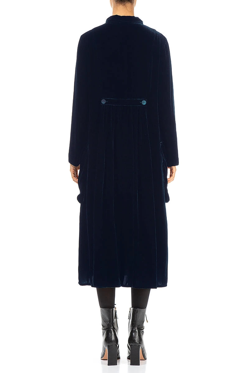 Stylish Long Royal Blue Silk Velvet Jacket