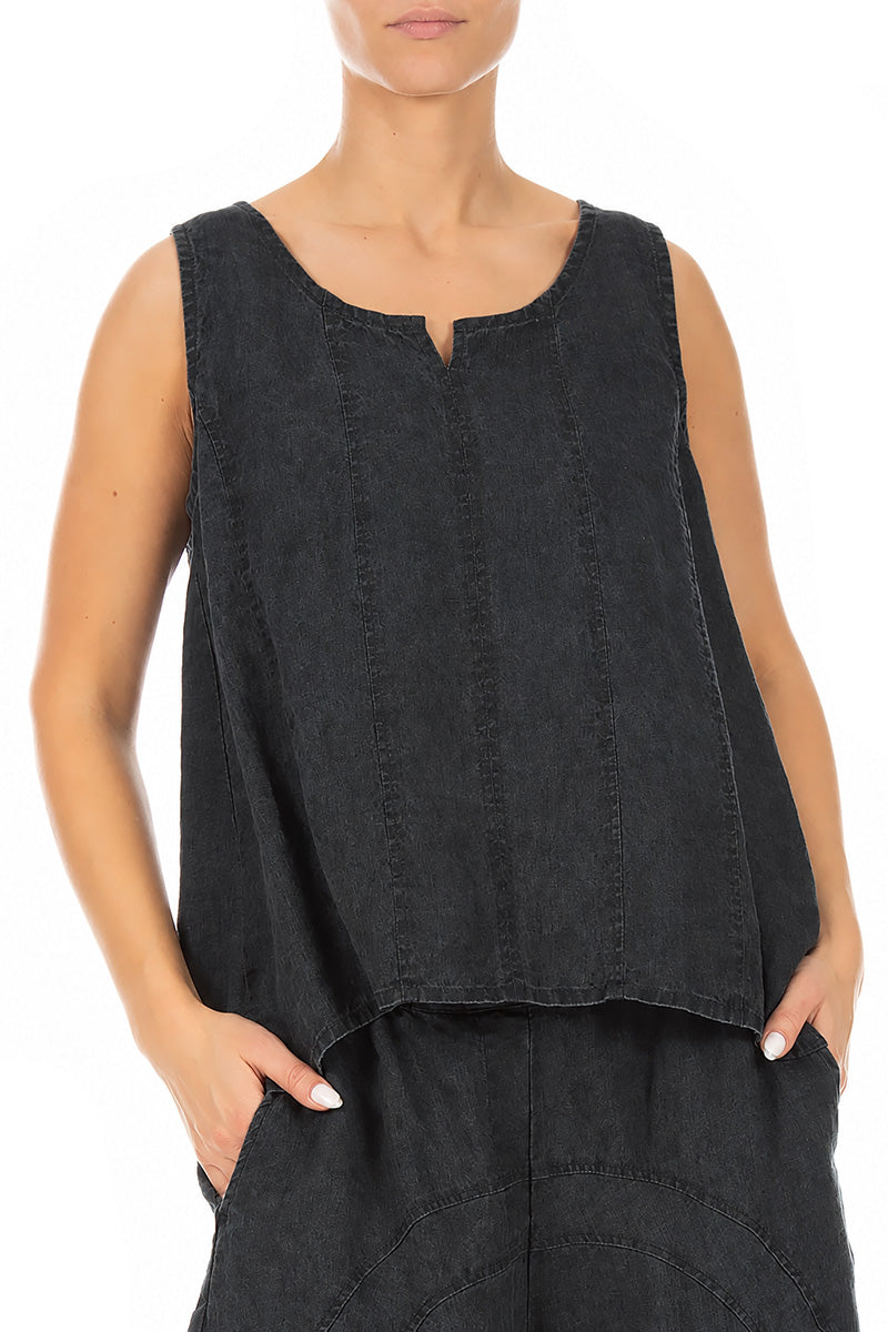 Sweetheart Neck Black Linen Top 3
