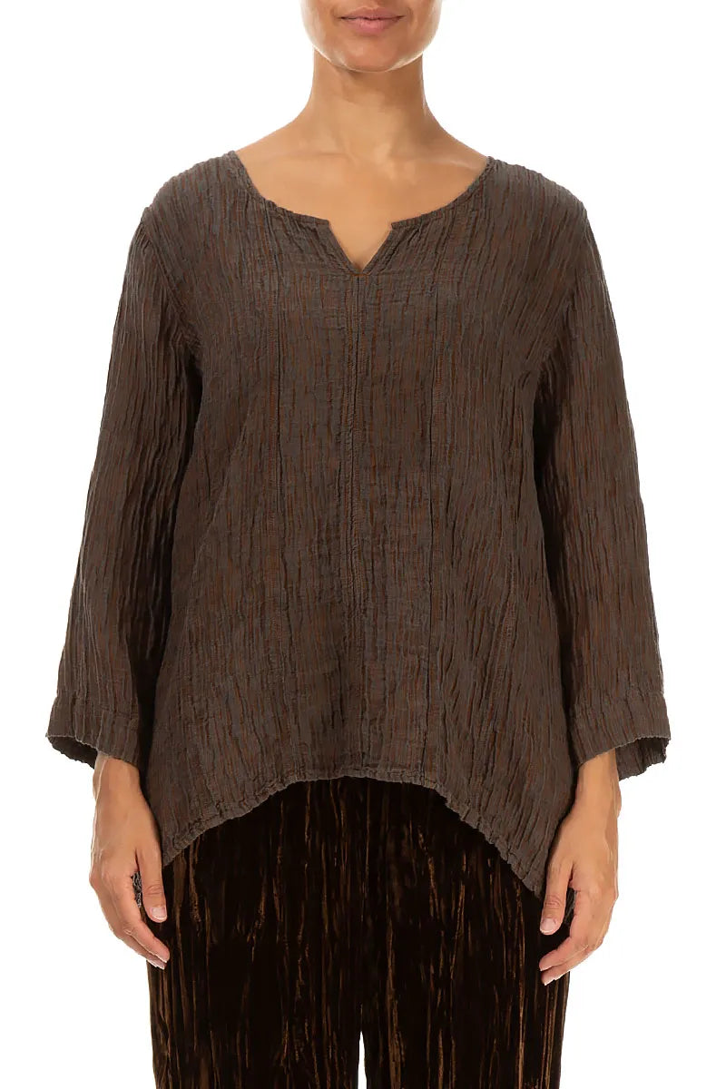 Sweetheart Neck Crinkled Aged Copper Silk Blouse