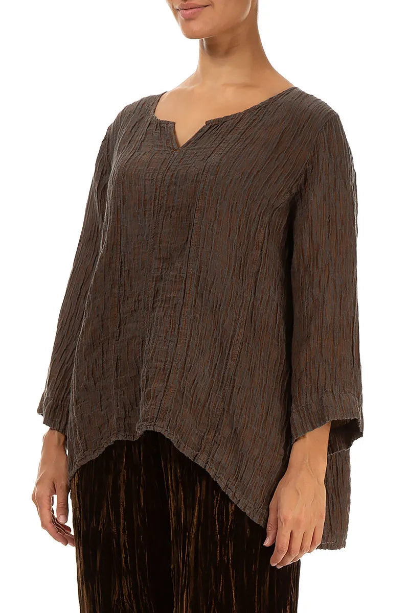Sweetheart Neck Crinkled Aged Copper Silk Blouse