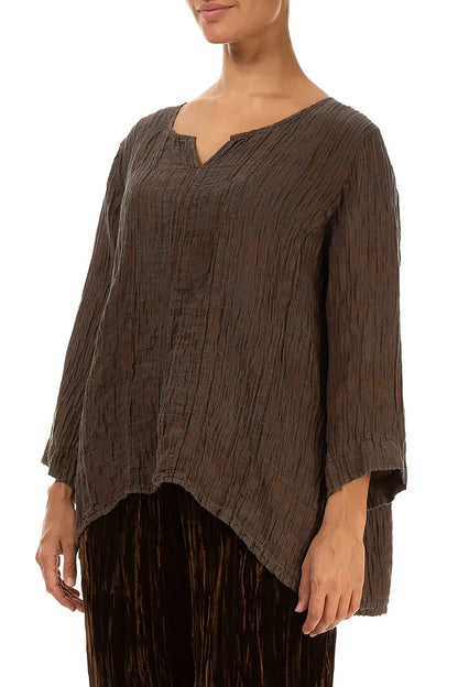 Sweetheart Neck Crinkled Aged Copper Silk Blouse
