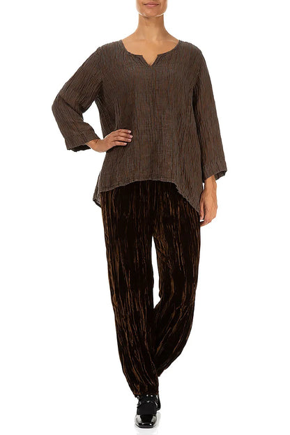 Sweetheart Neck Crinkled Aged Copper Silk Blouse