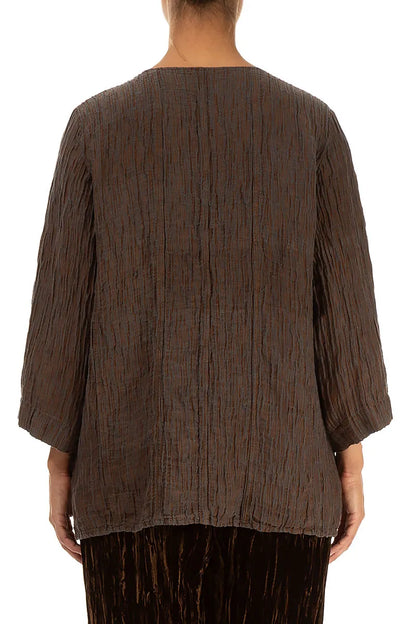 Sweetheart Neck Crinkled Aged Copper Silk Blouse