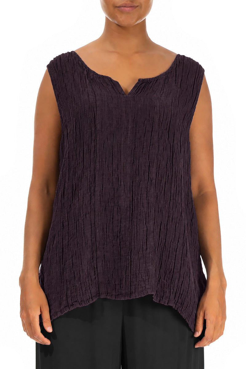 Sweetheart Neck Crinkled Deep Plum Silk Top 1