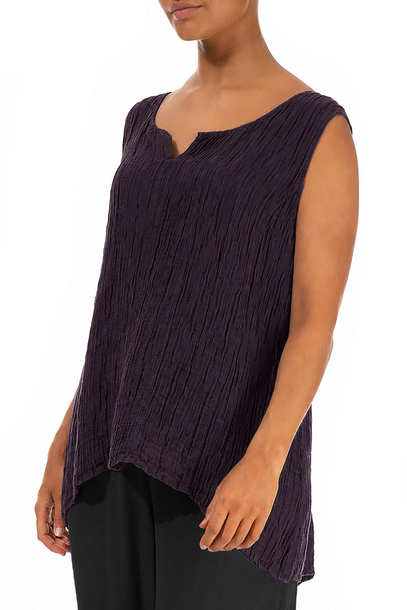 Sweetheart Neck Crinkled Deep Plum Silk Top 3