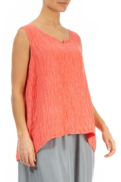 Sweetheart Neck Crinkled Living Coral Silk Top 3