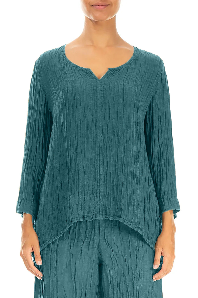 Chemisier en soie froissée à encolure cœur et motif paon