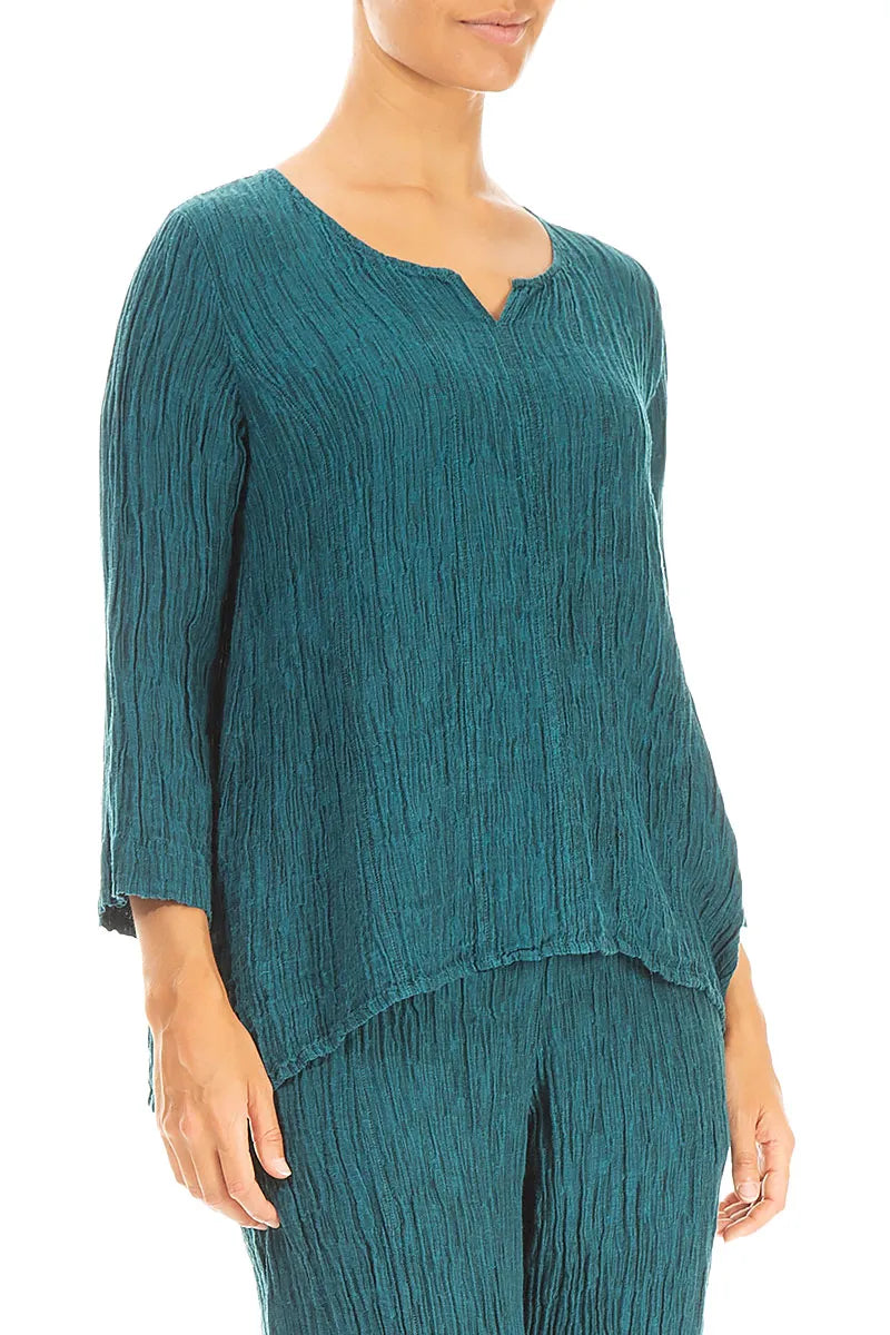 Chemisier en soie froissée à encolure cœur et motif paon