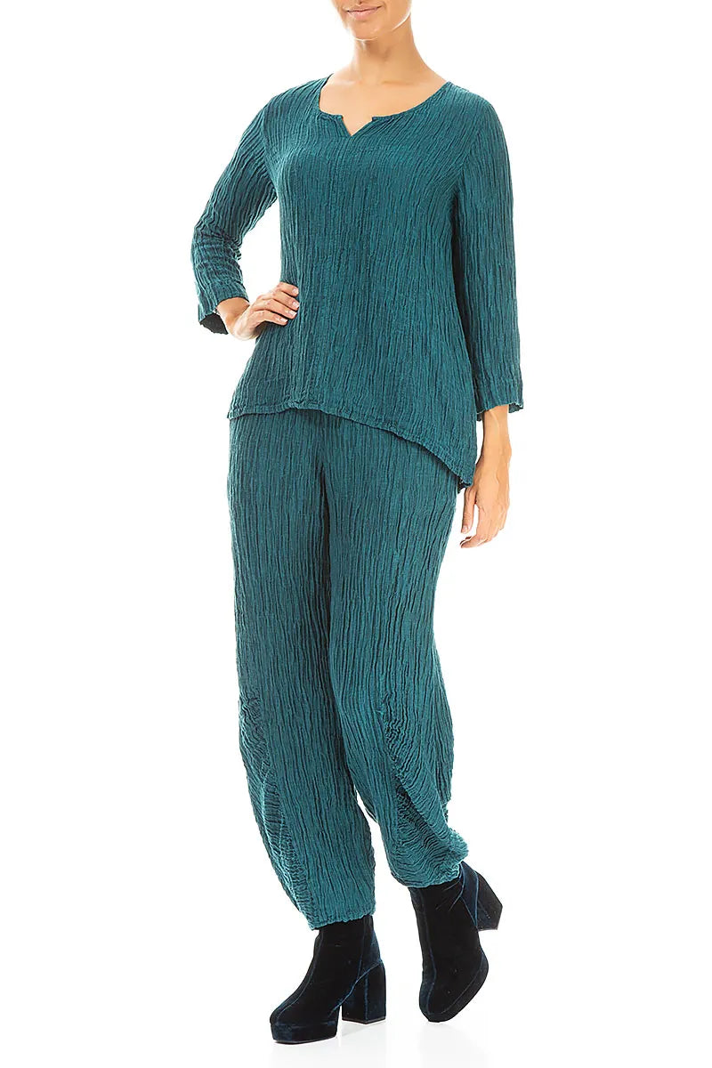 Chemisier en soie froissée à encolure cœur et motif paon