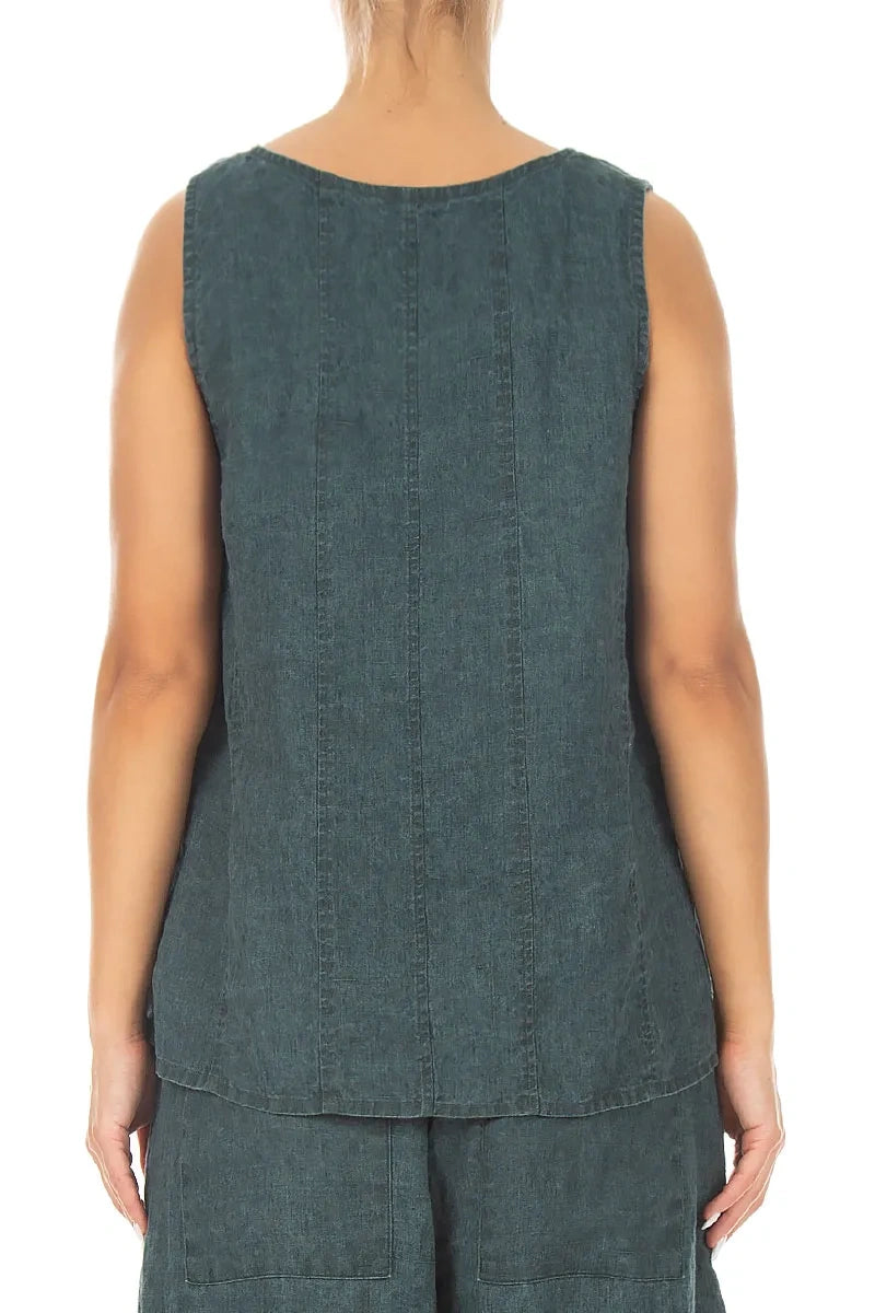 Sweetheart Neck Teal Linen Top 2