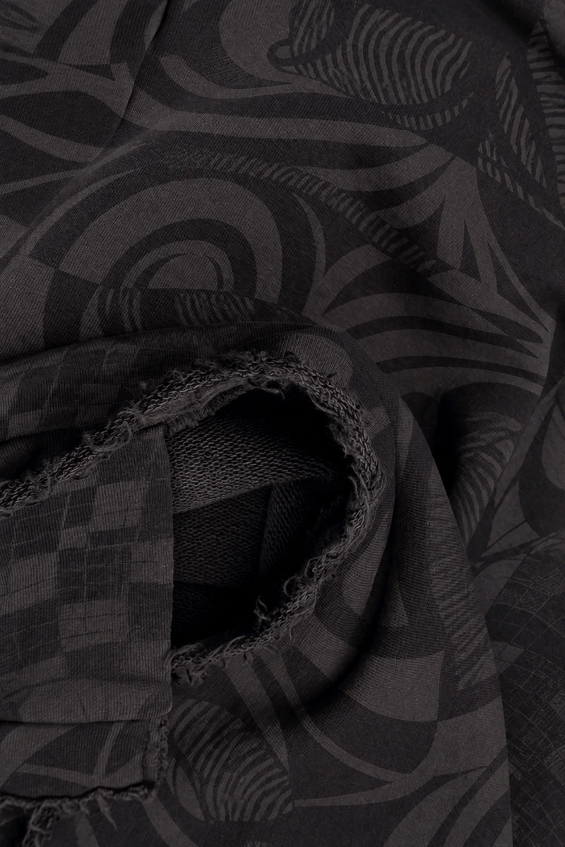 Asymmetric Charcoal Orbit French Terry Cotton Blouse