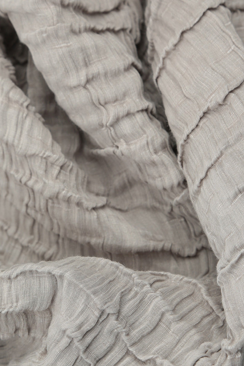 Taper Beige Crinkled Silk Linen Trousers 5