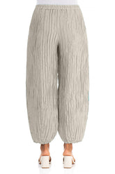 Taper Beige Crinkled Silk Linen Trousers 2