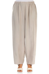 Taper Beige Pure Silk Trousers 1