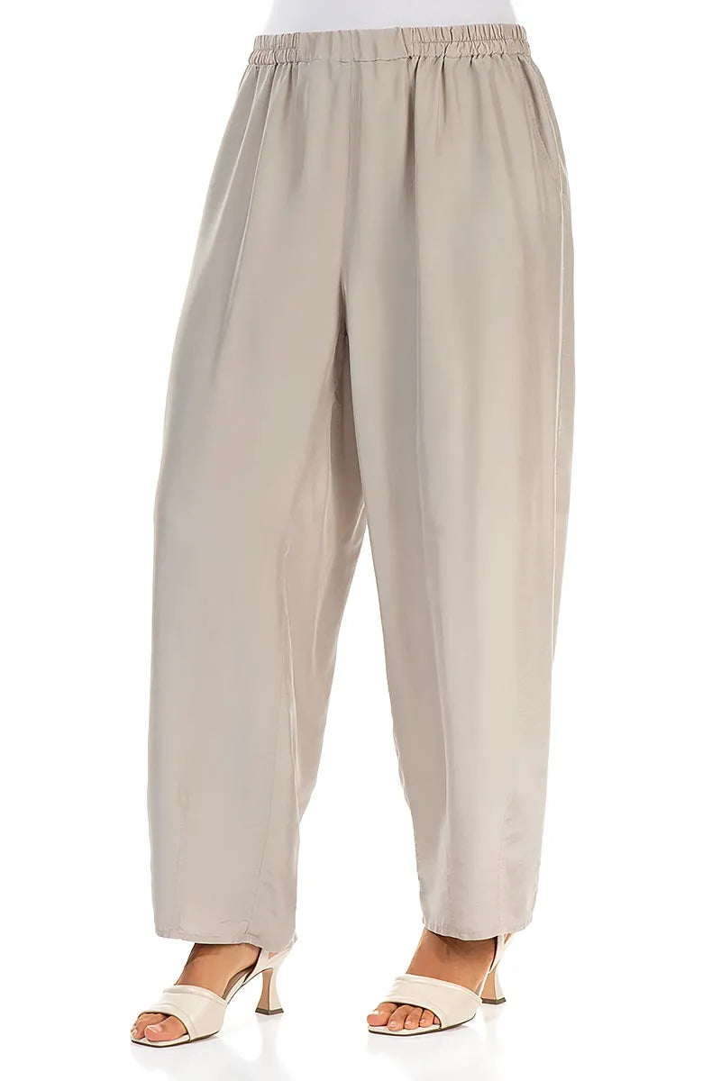 Taper Beige Pure Silk Trousers 3