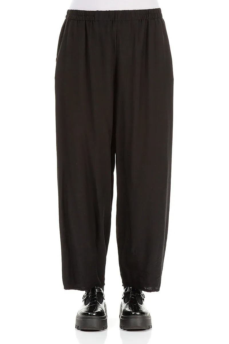 Taper Black Silk Bamboo Trousers 1