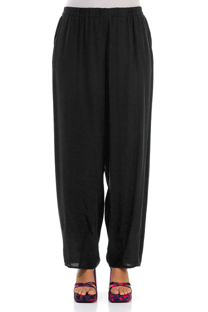 Taper Black Silk Bamboo Trousers 1