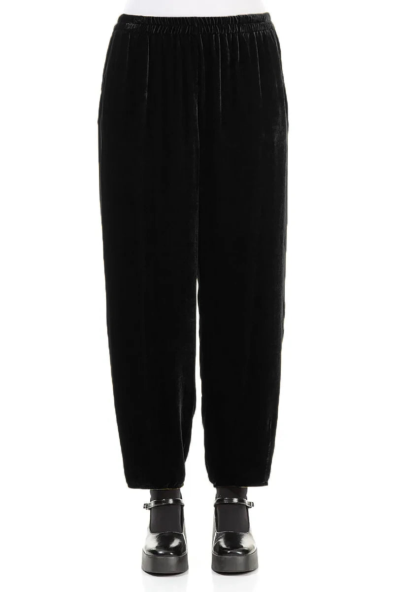 Taper Black Silk Velvet Trousers