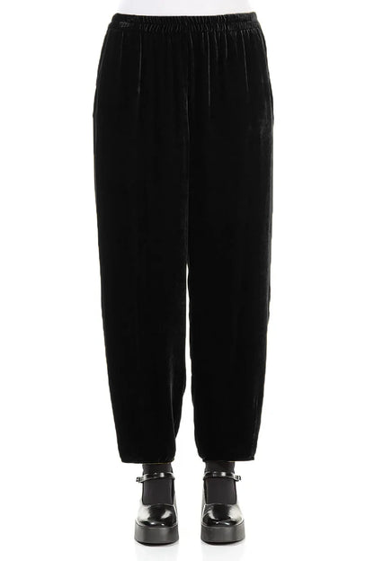 Taper Black Silk Velvet Trousers