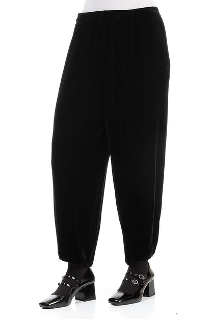 Taper Black Silk Velvet Trousers 3