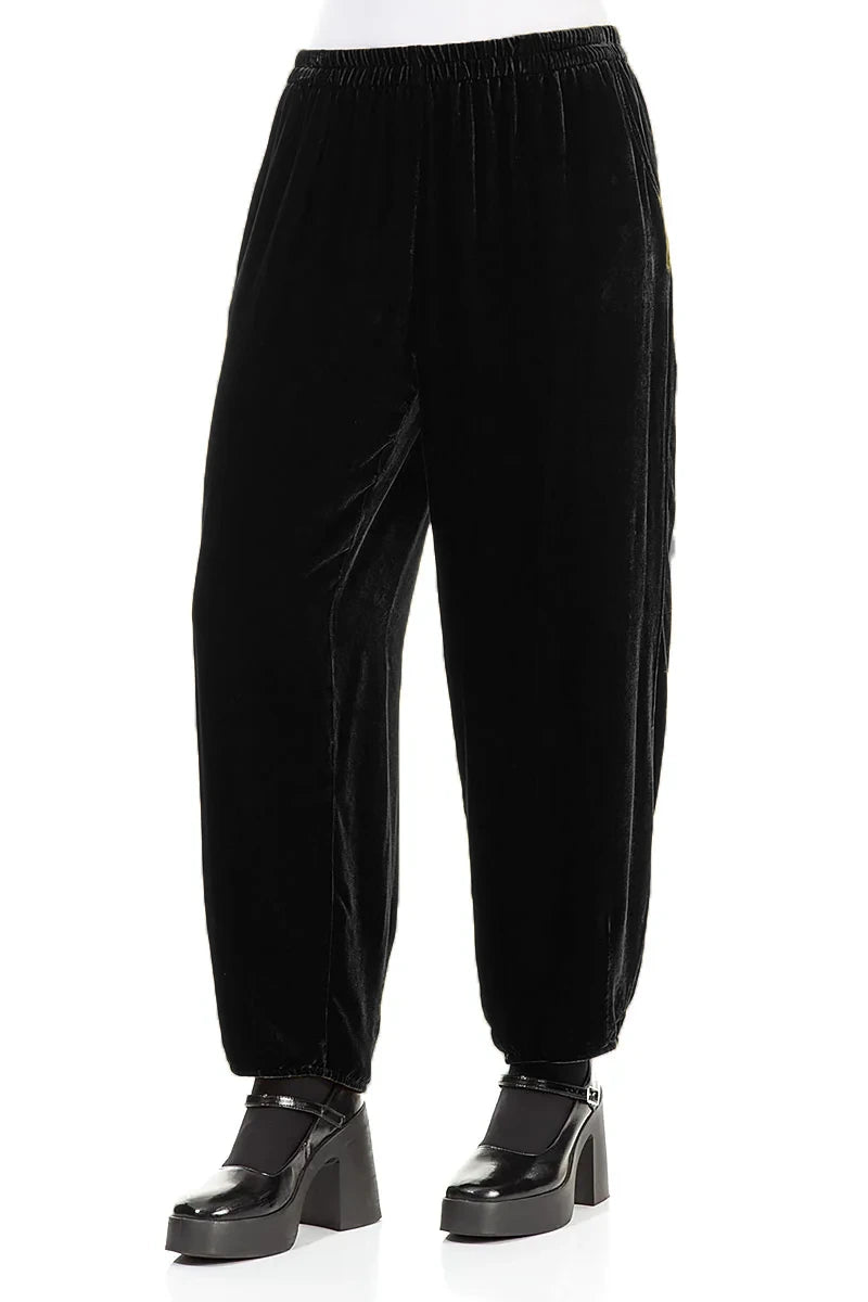 Taper Black Silk Velvet Trousers