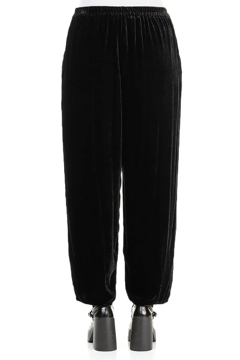 Taper Black Silk Velvet Trousers