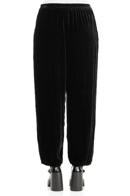 Taper Black Silk Velvet Trousers