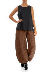 Taper Crinkled Aged Copper Silk Linen Trousers 4