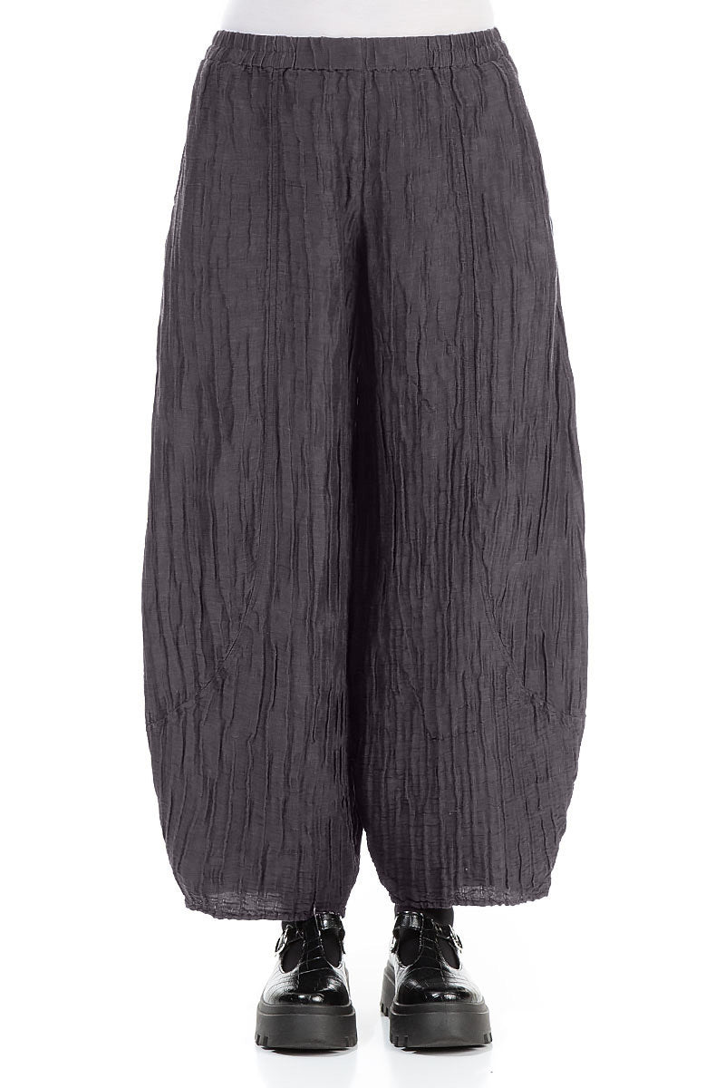 Taper Crinkled Graphite Blue Silk Linen Trousers 1