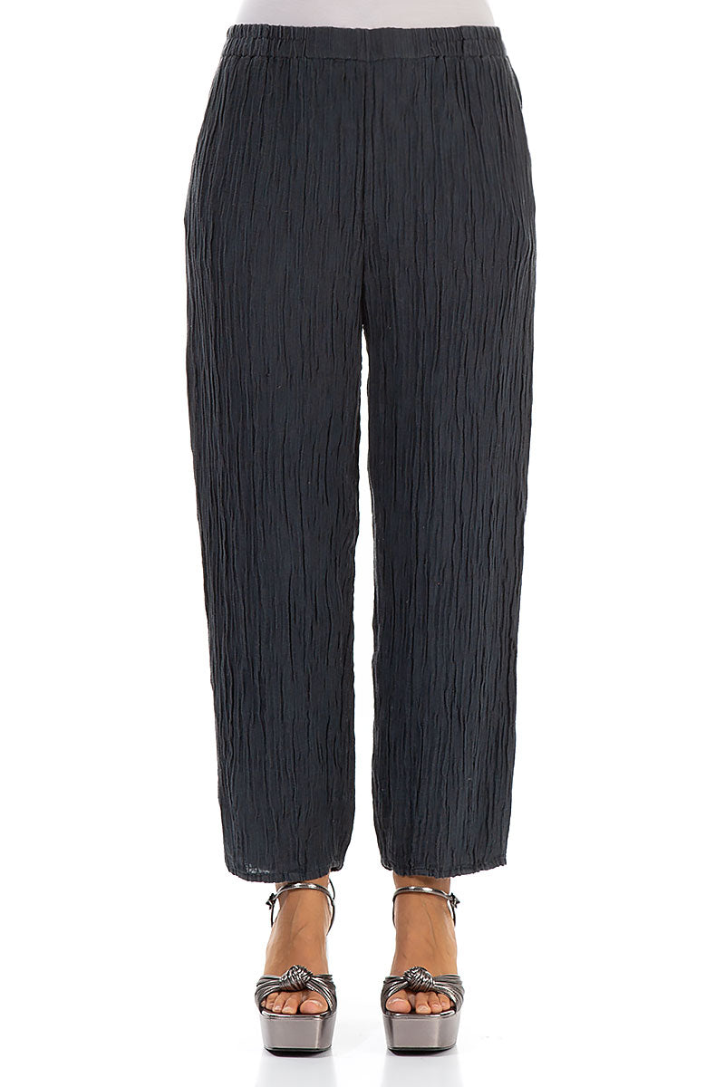 Taper Crinkled Graphite Silk Trousers 1