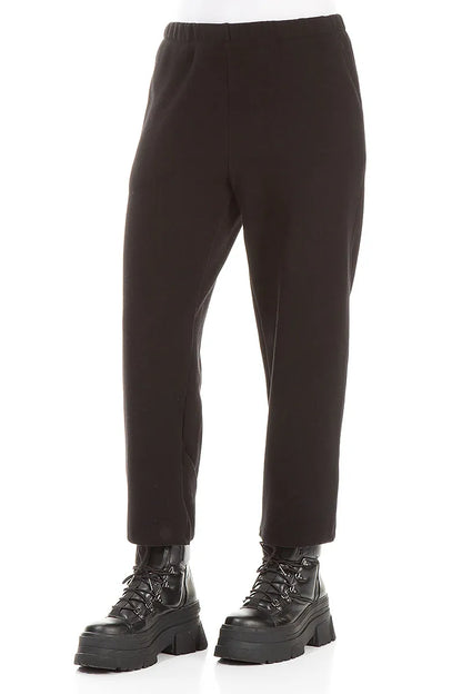 Taper Cropped Black Cotton Jersey Trousers 3