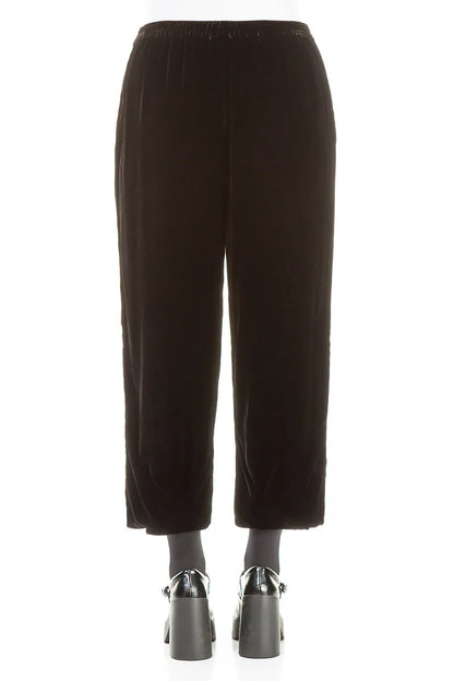 Taper Cropped Black Silk Velvet Trousers 2