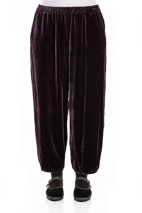 Taper Deep Plum Silk Velvet Trousers 1