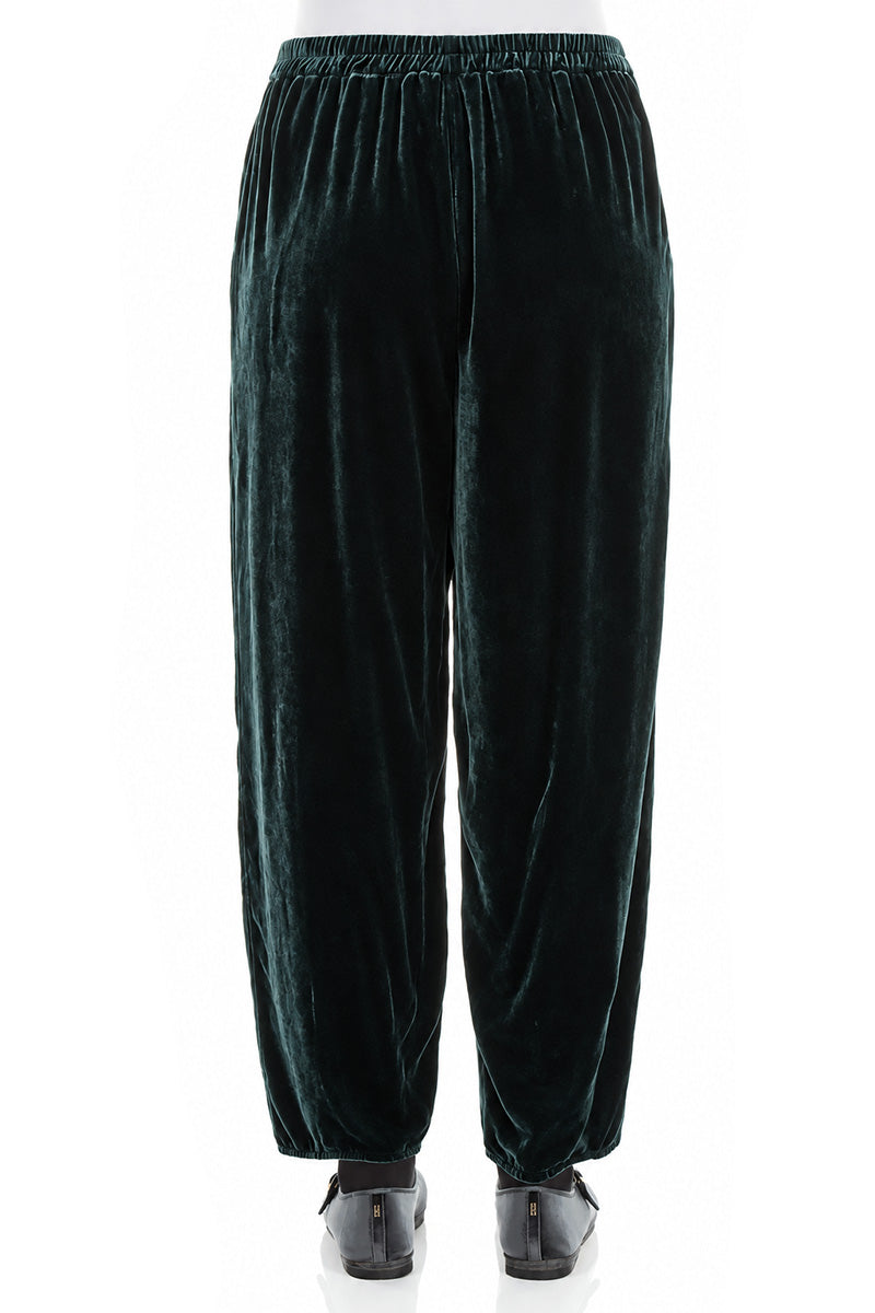 Taper Deep Turquoise Silk Velvet Trousers 2