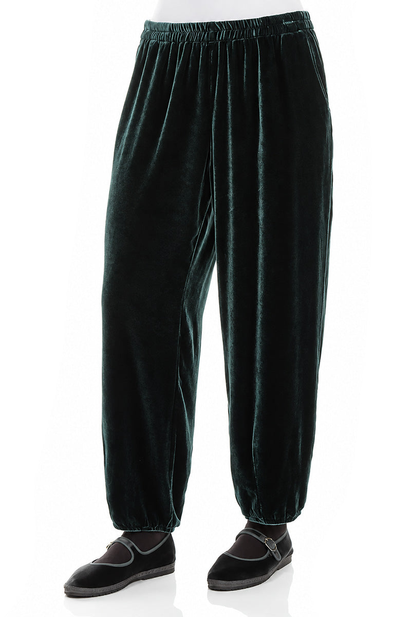 Taper Deep Turquoise Silk Velvet Trousers 3