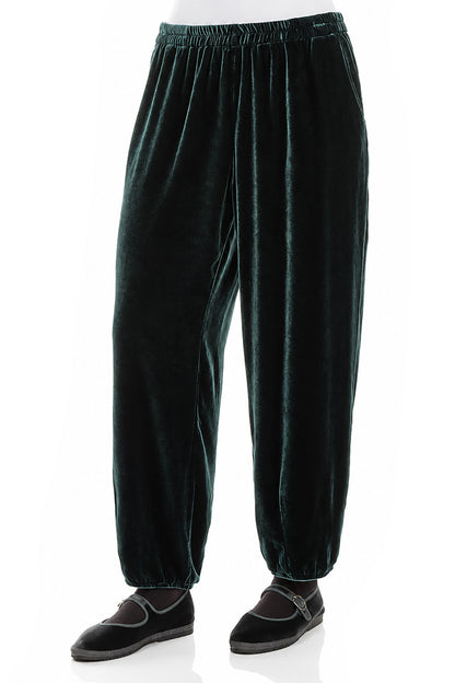 Taper Deep Turquoise Silk Velvet Trousers